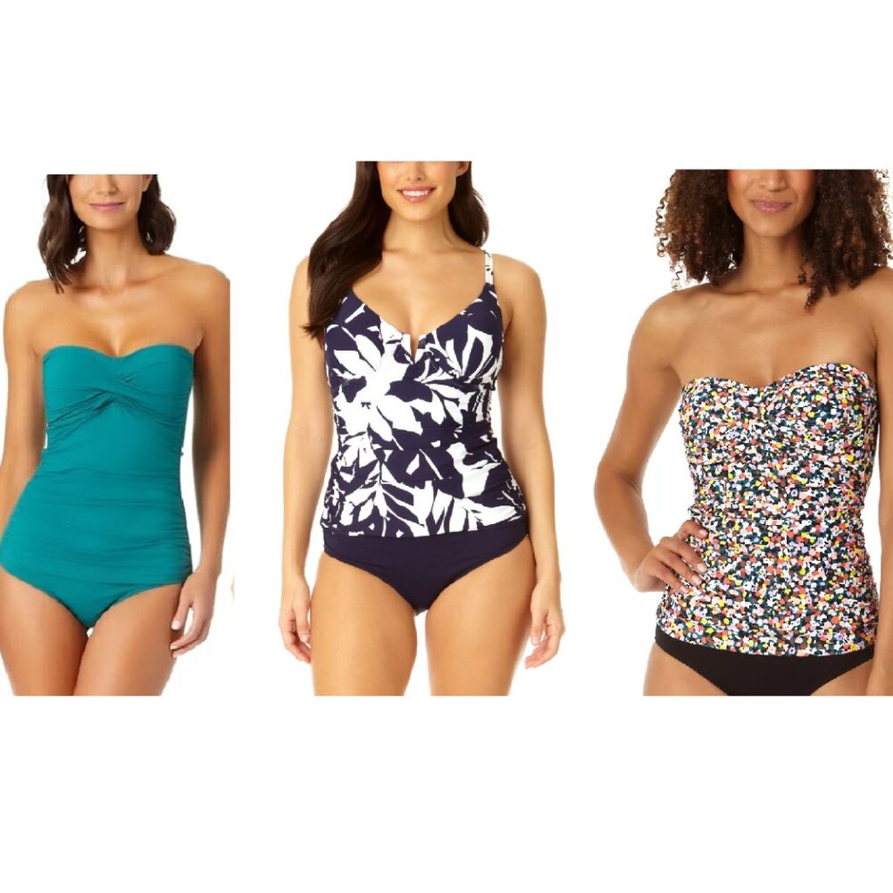 NWoT Anne Cole Women Shirred Bandeau Tankini Top Multicolor Size XS-L $70 LLL432